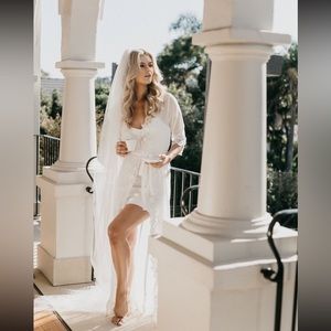 Bridal Robe: Le Rose IRIS LACE TRIM MAXI - Slip included